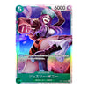 A Japanese character trading card featuring the anime character Bonnie with a purple-haired monster companion. The card has a holographic silver border, green text boxes, and a purple and pink background illustration.