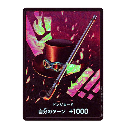 A collectible trading card featuring a stylized illustration of a brown top hat with a monocle and a smoking pipe against a dark background with neon pink and green abstract graphics. Japanese text is printed at the bottom.