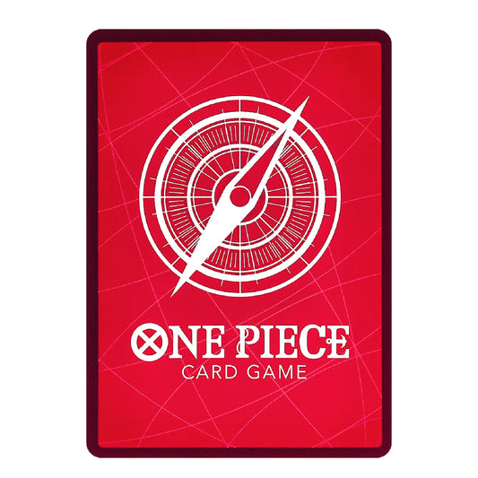 A red One Piece Card Game card or card face featuring a white compass illustration and the text 'ONE PIECE CARD GAME' on a plain white background.