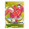 A collectible trading card featuring an illustrated character in a red outfit punching forward, with Japanese text and stats including '5' and '6000电' on a yellow-green card face.