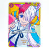 A colorful anime trading card featuring a character with half pink hair and half white hair wearing yellow headphones. The card has Japanese text, a yellow '80000' value in the top right, and a gold border on a plain white background.