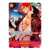 A character trading card featuring an illustrated man with bright red hair, an open dark coat, and a white shirt. The card has Japanese text, a red header band, and game-style counters including '10000' and a pink '9' in the top left corner.