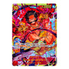 A colorful anime trading card featuring Goofy Roja from One Piece, with a vibrant multicolor illustration and Japanese text on a white card border.