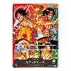 A Japanese anime trading card featuring Monkey D. Luffy and Ace from One Piece, with a red border, Japanese text, and a colorful battle illustration on a white background.