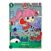 A single illustrated trading card featuring a cartoon girl with pink hair and a red-and-white outfit, shown against a plain white background. The card includes green, blue, pink, red, black, and white artwork, with Japanese text and game-style counters visible.