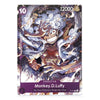 A collectible trading card featuring Monkey D. Luffy from One Piece, with illustrated artwork of the character surrounded by straw hats and blue energy effects.