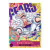 A collectible trading card featuring the character Monkey D. Luffy from the anime One Piece, with colorful comic-style artwork, Japanese text, and a purple title banner at the top.