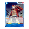 A single trading card featuring the character Usopp from One Piece, with a blue border, character art, and game text. The card is photographed straight-on against a plain white background.