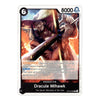 A Dracule Mihawk trading card from the Yu-Gi-Oh! TCG, featuring character artwork and game text, with a white border and blue card frame.