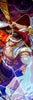 A stylized anime character illustration featuring a muscular man in a red and white pirate hat with gold trim, holding a sword, with lightning effects and a dark fiery background. The One Piece logo is visible in the upper background.