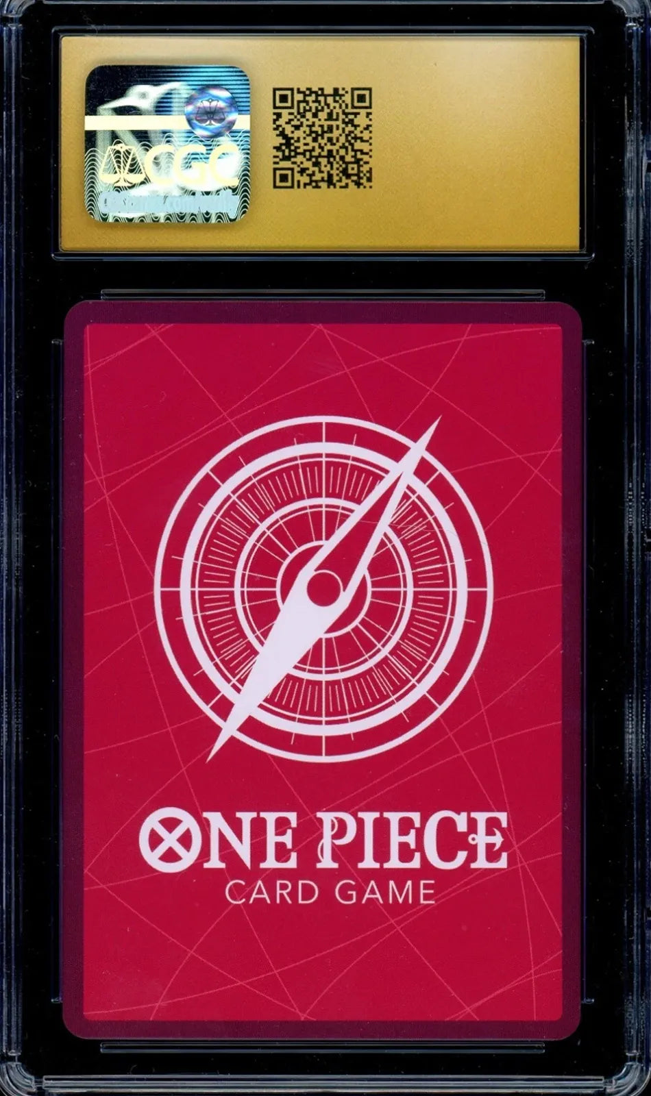 One Piece card game card with red border and logo, featuring a compass design.