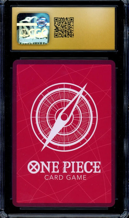 One Piece card game card with red border and logo, featuring a compass design.