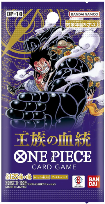 One Piece card game packaging with character illustration on a purple background