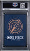 PSA graded One Piece Card Game deck box inside a clear PSA slab, showing a dark blue box with a compass design and white One Piece branding.