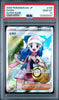 Pokémon trading card with a character holding a Poké Ball, framed by a PSA grading label.