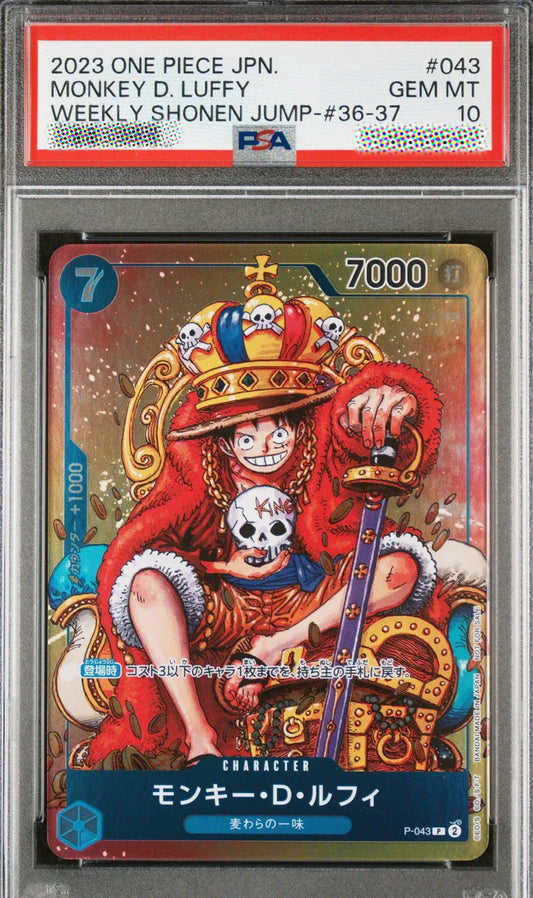 Trading card featuring Monkey D. Luffy from One Piece with a PSA grading label on top.