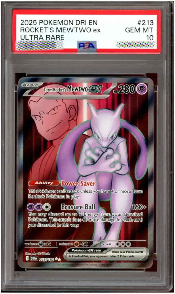 PSA 10 GEM MINT Team Rocket's Mewtwo ex 213/182 Full Art Destined Rivals 2025 Pokémon