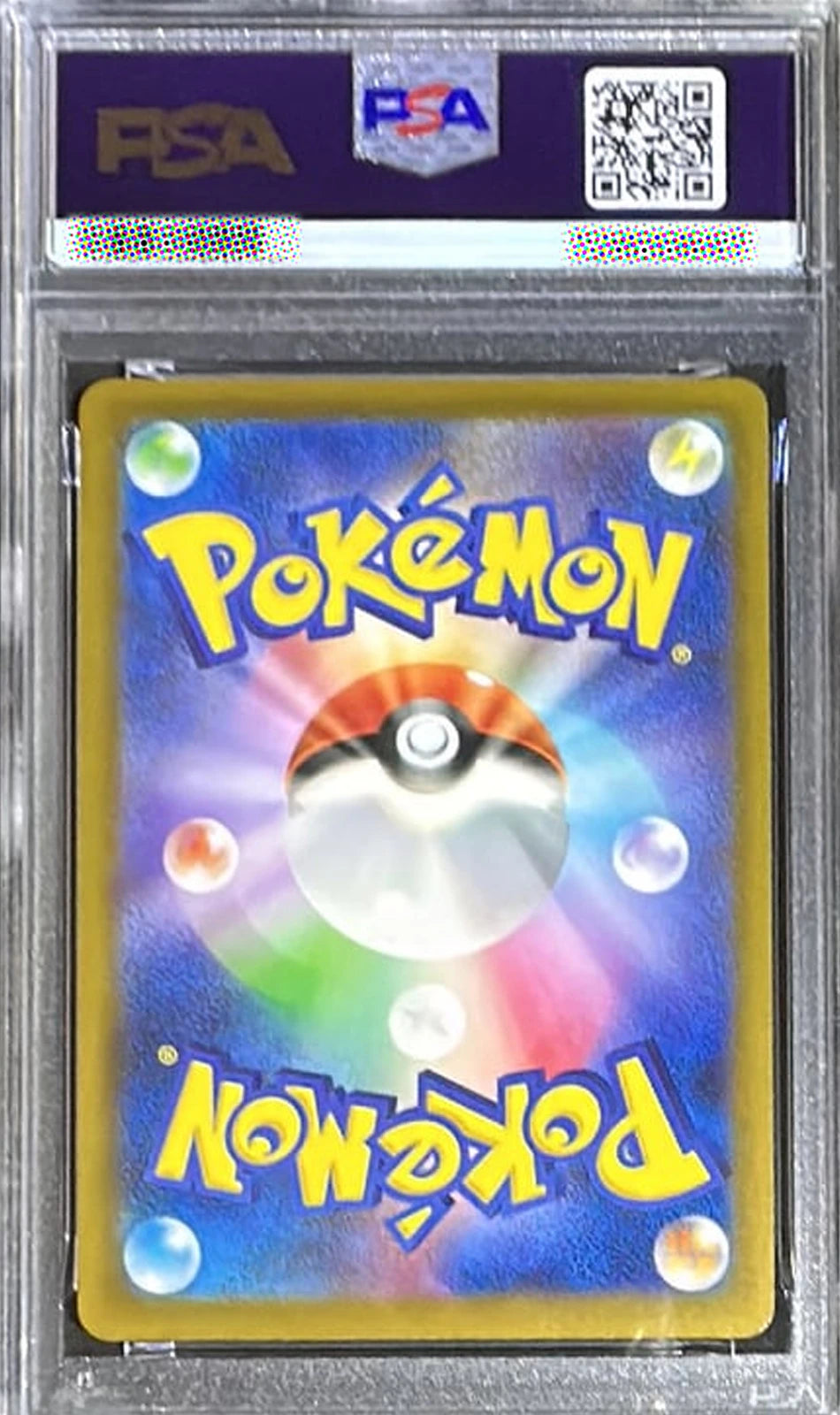 Pokémon trading card in a PSA protective case with holographic design