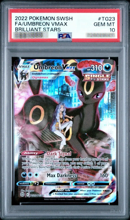 Pokémon trading card featuring Umbreon VMAX with a PFA label on a gray border