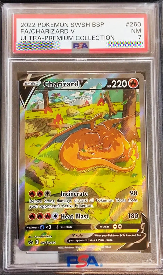 PSA 7 NM 2022 Pokémon Charizard V SWSH260 Black Star Promo Holo English