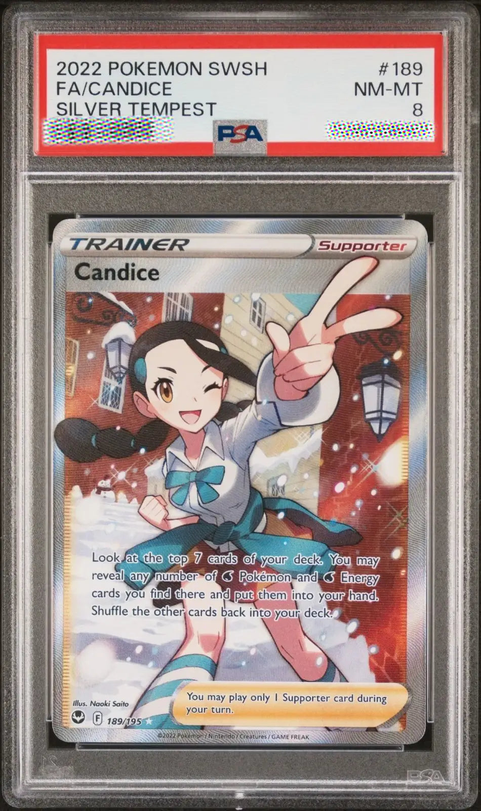 PSA 8 NM-MT 2022 Pokémon Sword & Shield Silver Tempest #189/195 Full Art Candice