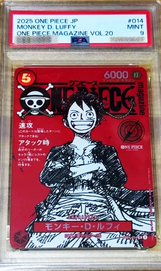 Trading card of Monkey D. Luffy from One Piece with PSA grading label