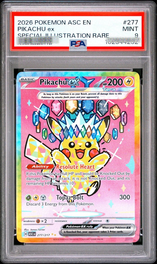 PSA 9 Pikachu ex 277/217 Ascended Heroes Special Illustration Rare Pokémon Card