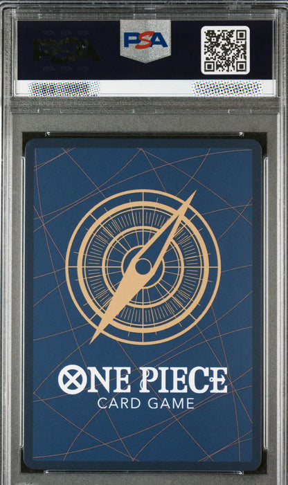 PSA graded One Piece Card Game slab with premium protective case and official One Piece card back design collectible display card