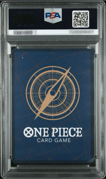 One Piece card game card in PSA holder with logo and branding