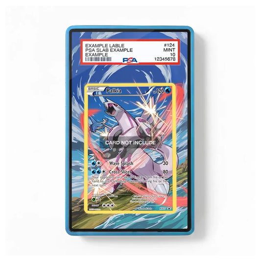 A PSA graded protective slab containing a Pokémon card, shown against a plain white background. The slab has a blue border and a white grading label at the top.