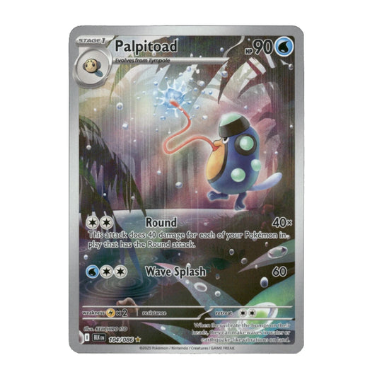 A Palpitorod Pokémon trading card from the Eevee expansion, featuring artwork of the character in a misty forest. The card has a silver border and is shown against a plain white background.