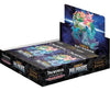 A Palworld Dawn of Palpagos booster pack display box shown at an angle on a plain white background. The box features colorful artwork of three Palpagos characters on the front panel and multiple booster pack designs visible inside.