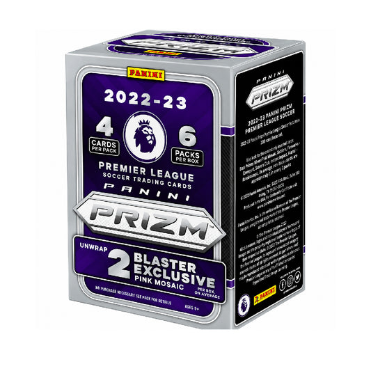 2022-23 Panini Prizm Premier League Soccer Trading Cards Blaster Box – 6 Packs with 4 Cards per Pack, Featuring 2 Exclusive Pink Mosaic Prizm Parallels per Box on Average, Official English Premier League Collectible Football Cards for Soccer Fans and Sports Card Collectors