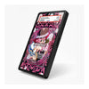 A black smartphone case shown at an angle on a light gray background, featuring a pink and purple graphic design with anime-style artwork and text including 'Perona'.