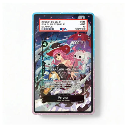 A collectible trading card featuring anime artwork of Perona from Sword Art Online, displayed on a white background with a protective clear sleeve. The card has a blue border and a holographic, shimmering finish.