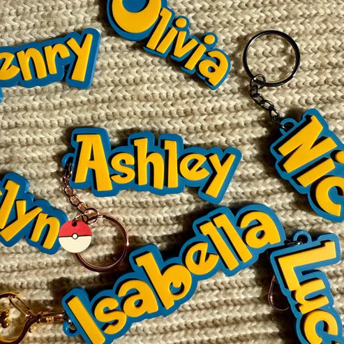 Personalize pokemon Charm Name Tag Keychain High Quality 3D Printed Custom Backpack, Keyrings, Luggage Lunchbox, Stocking Stuffer