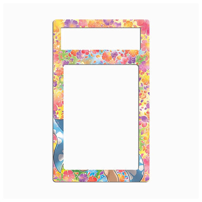 A decorative phone case or frame with a colorful floral and abstract pattern, shown on a plain light gray background.