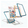 A set of custom protective frames for Pokémon trading cards, shown floating around a graded Samuro card. The frames feature a translucent blue outer border and a colorful floral pattern inner border.