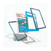 A clear acrylic card protector case with a translucent blue border, shown in multiple angles around a graded Pokémon TCG card. The product is displayed on a clean white background with soft shadows.