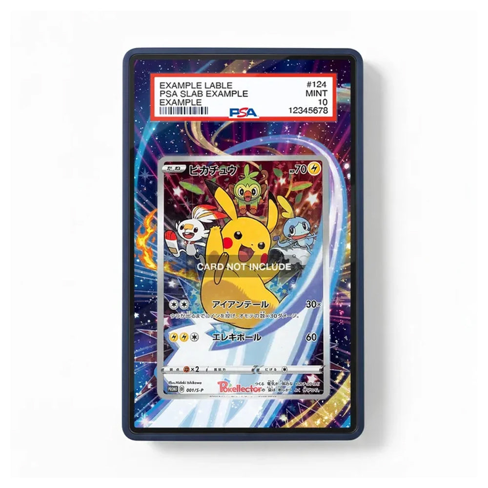 A PSA graded protective slab for a Pokémon trading card, featuring a colorful cosmic background with Pikachu, Pichu, Togepi, and Clefairy artwork. The slab has a black border and a white PSA label at the top with grading details.