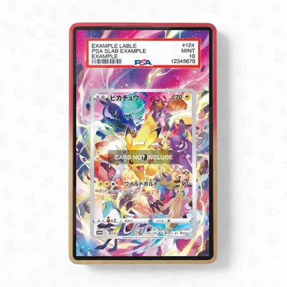 Pokémon trading card in a colorful protective case on a white background