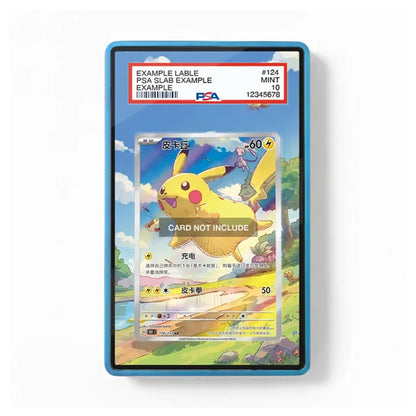 A graded Pokémon trading card in a blue PSA slab, showing a Pikachu card with a PSA slab label at the top. The slab is photographed on a clean white background.