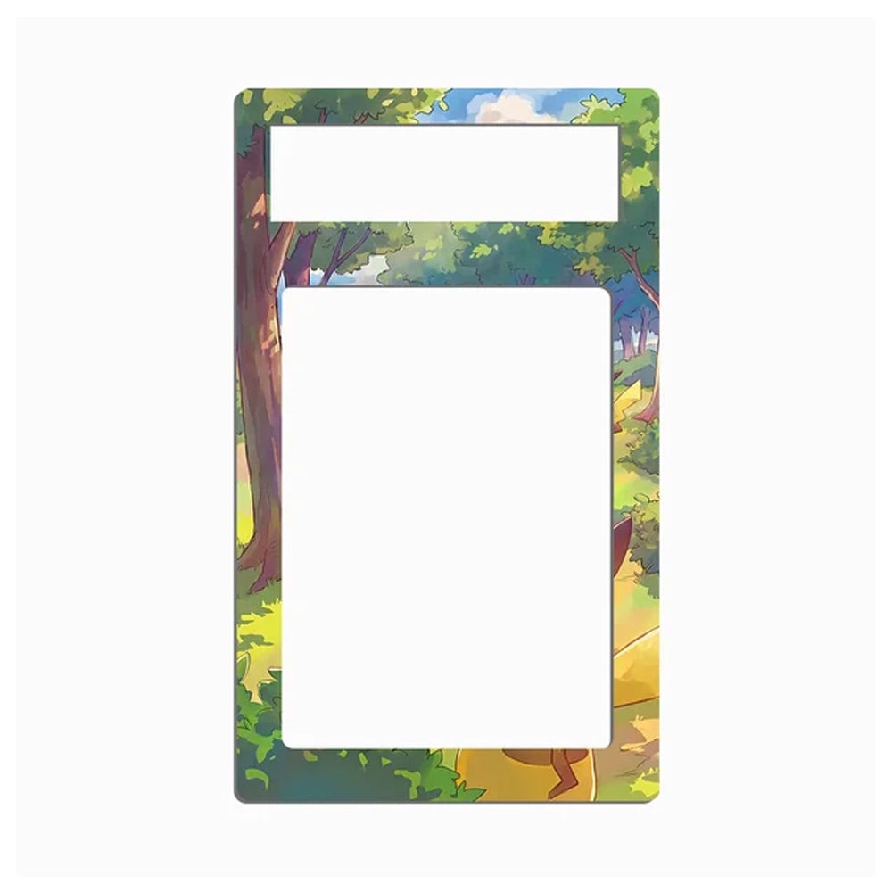 A decorative rectangular frame or plate with rounded corners, featuring an illustrated forest scene around the border and two large white cutout openings in the center.