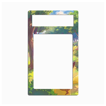 A decorative rectangular frame or plate with rounded corners, featuring an illustrated forest scene around the border and two large white cutout openings in the center.