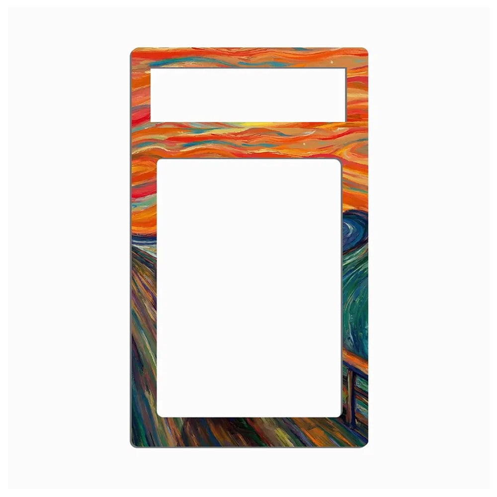 A decorative phone or tablet screen protector frame featuring a colorful, swirling art print inspired by Edvard Munch's 'The Scream' in orange, red, yellow, green, and blue tones, shown on a plain white background.