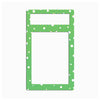 A rectangular green patterned frame or mat with rounded corners, featuring diagonal stripes, white dots, and a smaller horizontal cutout near the top, shown on a plain white background.
