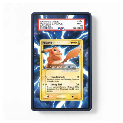A PSA graded Pokémon trading card featuring Pikachu, displayed inside a clear protective slab with a blue lightning-patterned insert. The PSA grading label is visible at the top, and the slab is photographed on a clean white background.