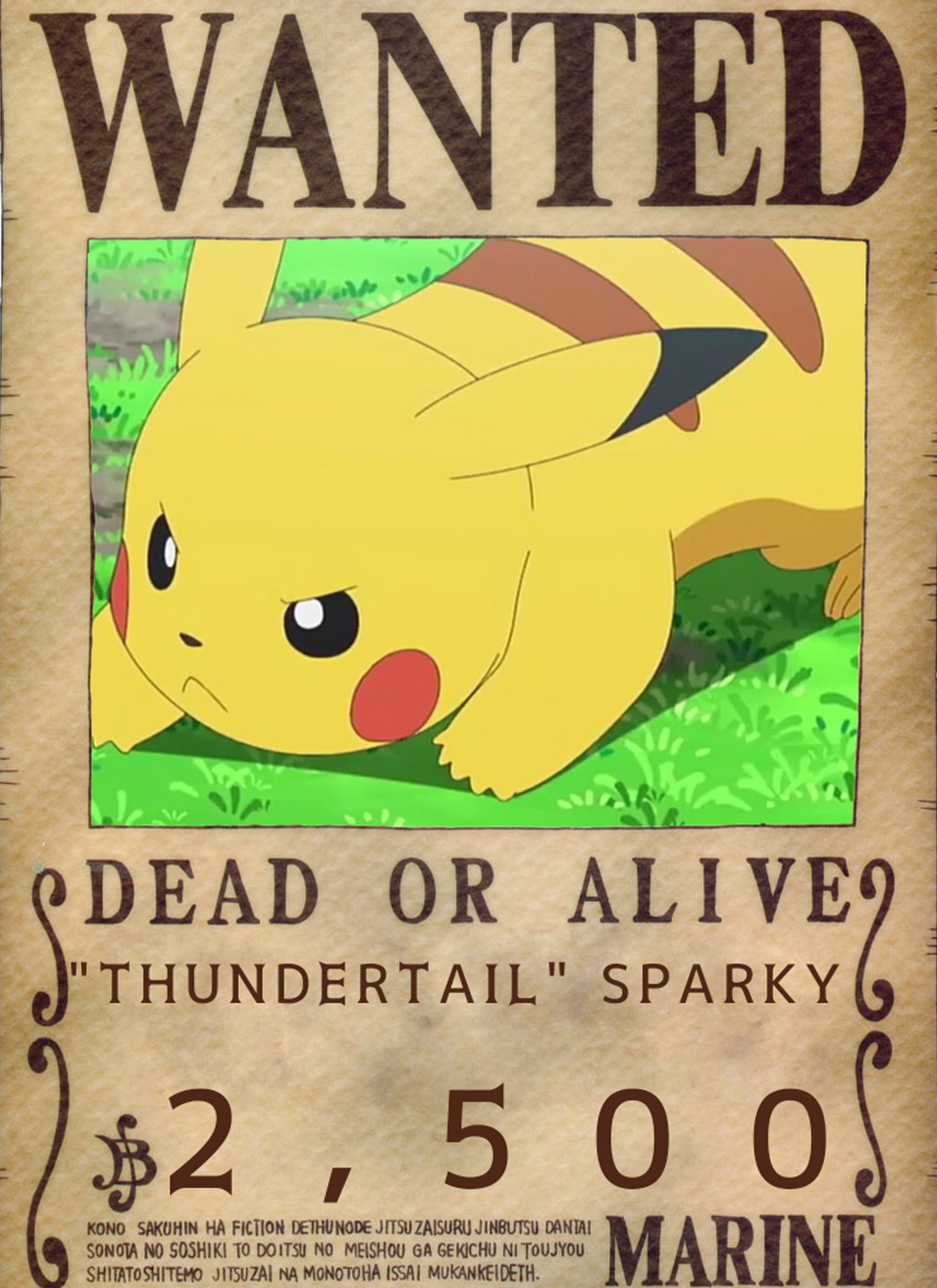 Pikachu Thunder Wanted Poster Cute Anime Wall Art - PokeTCG