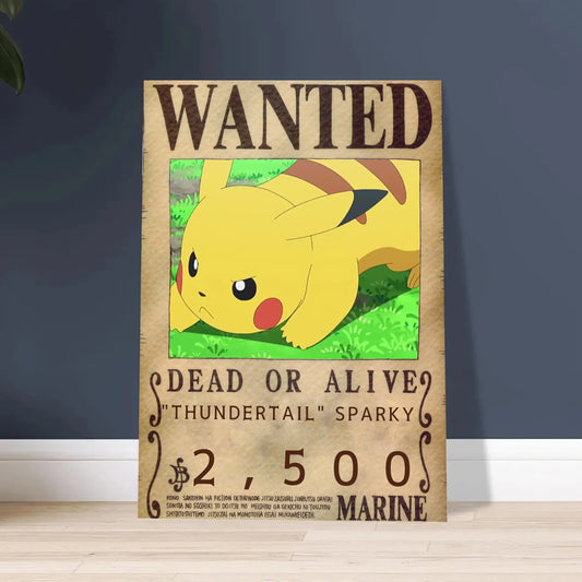 Pikachu Thunder Wanted Poster Cute Anime Wall Art - PokeTCG