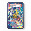 Pokémon trading card in a protective case on a white background